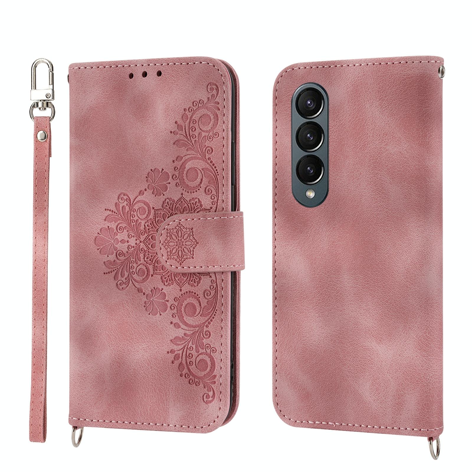 V562-B407558300ADE-202503211335-02 For Samsung Galaxy Z Fold4 5G Floral Leather Phone Wallet - Embossed - Pink - Image 3