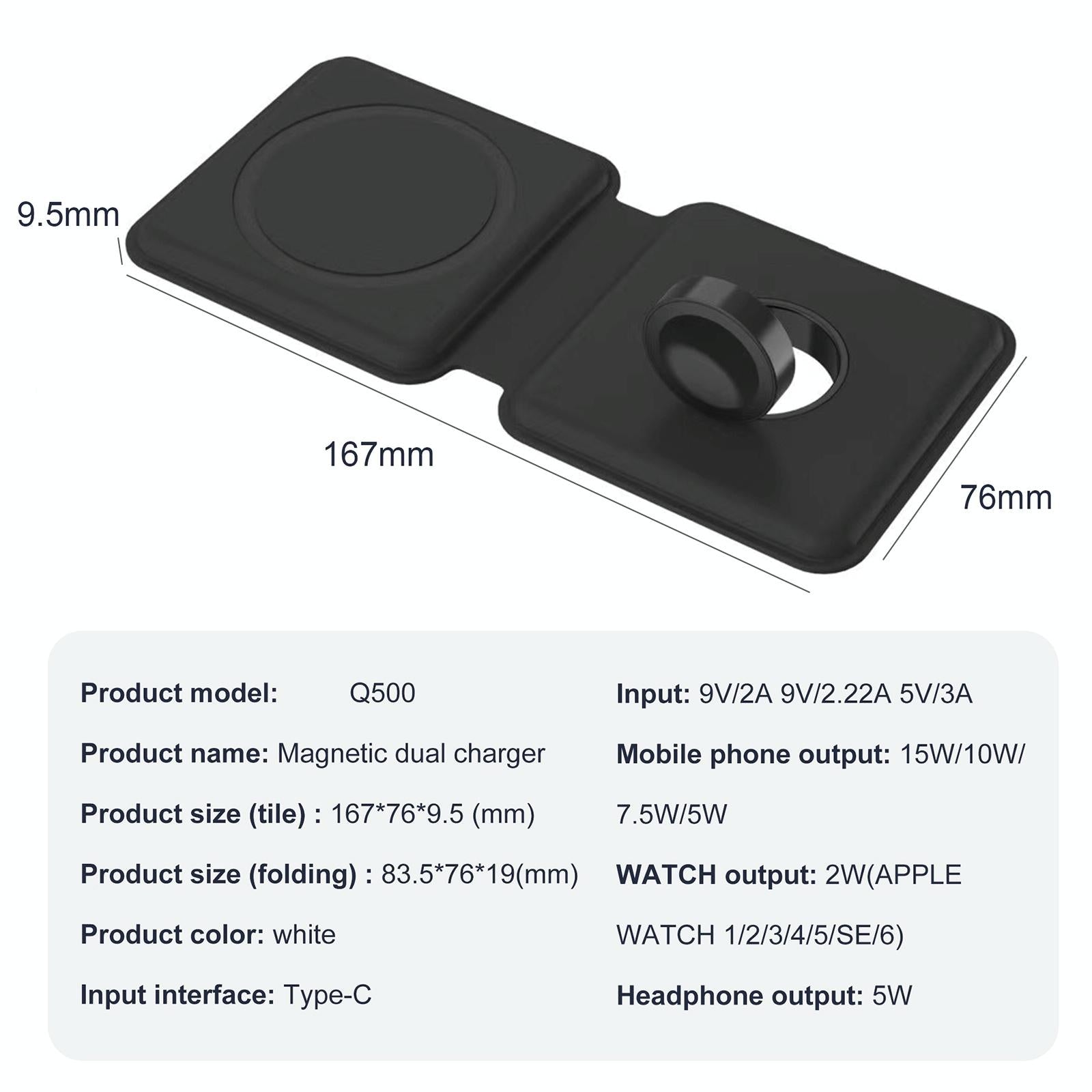 V562-B7670G8PI-202504211930-02 Foldable Dual Wireless Charger For Phones Iwatch Airpods - Black - Image 3