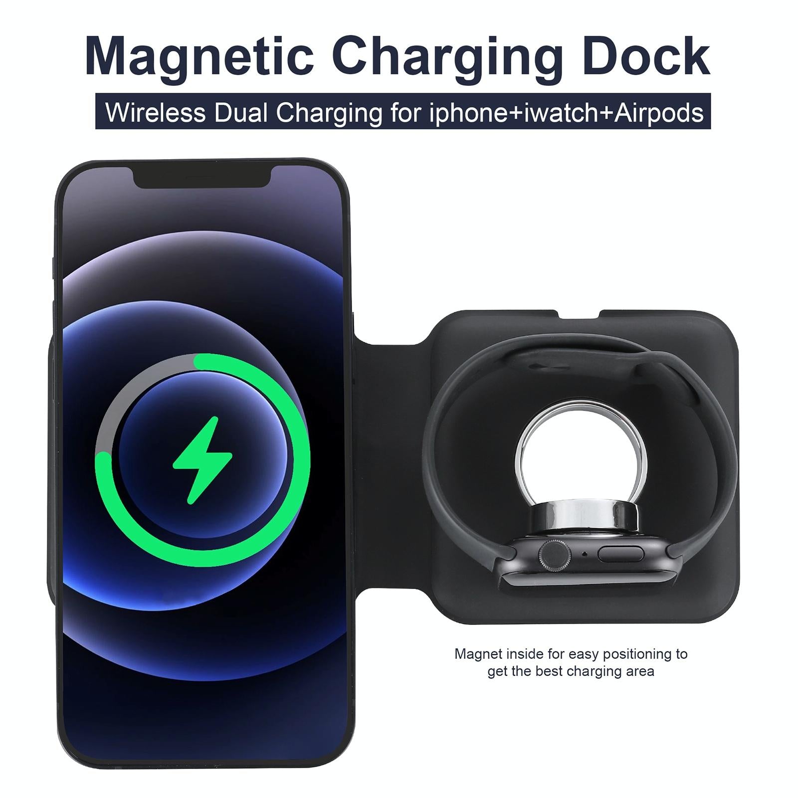 V562-B7670G8PI-202504211930-04 Foldable Dual Wireless Charger For Phones Iwatch Airpods - Black - Image 5