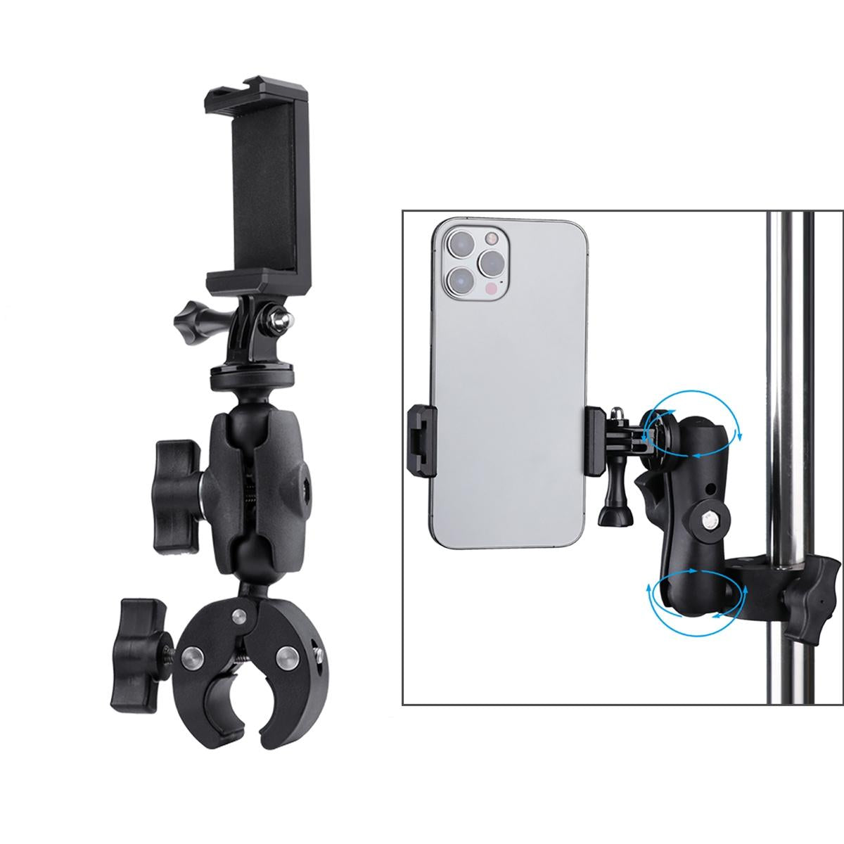 V562-B8591ACD-202503062020-01 Adjustable Action Camera Clamp with 360 Rotation and Phone Holder - Image 2