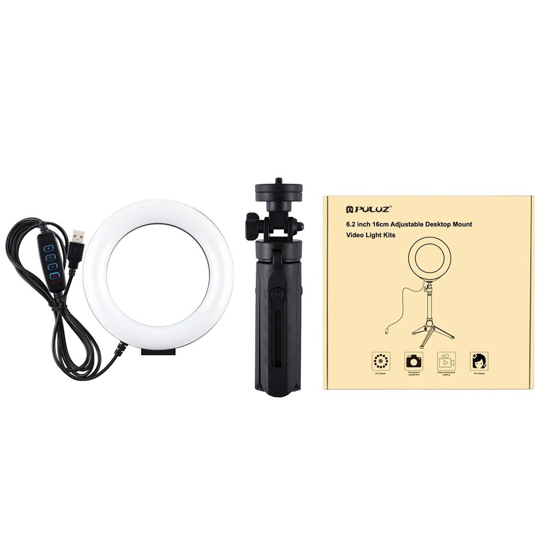 V562-B9503TKP-202503061905-03 6.2 Led Ring Light with Usb 3 Modes Dimmable Vlogging Photography Video Pocket Tripod Mount Cold Shoe Ball Head Black - Image 4