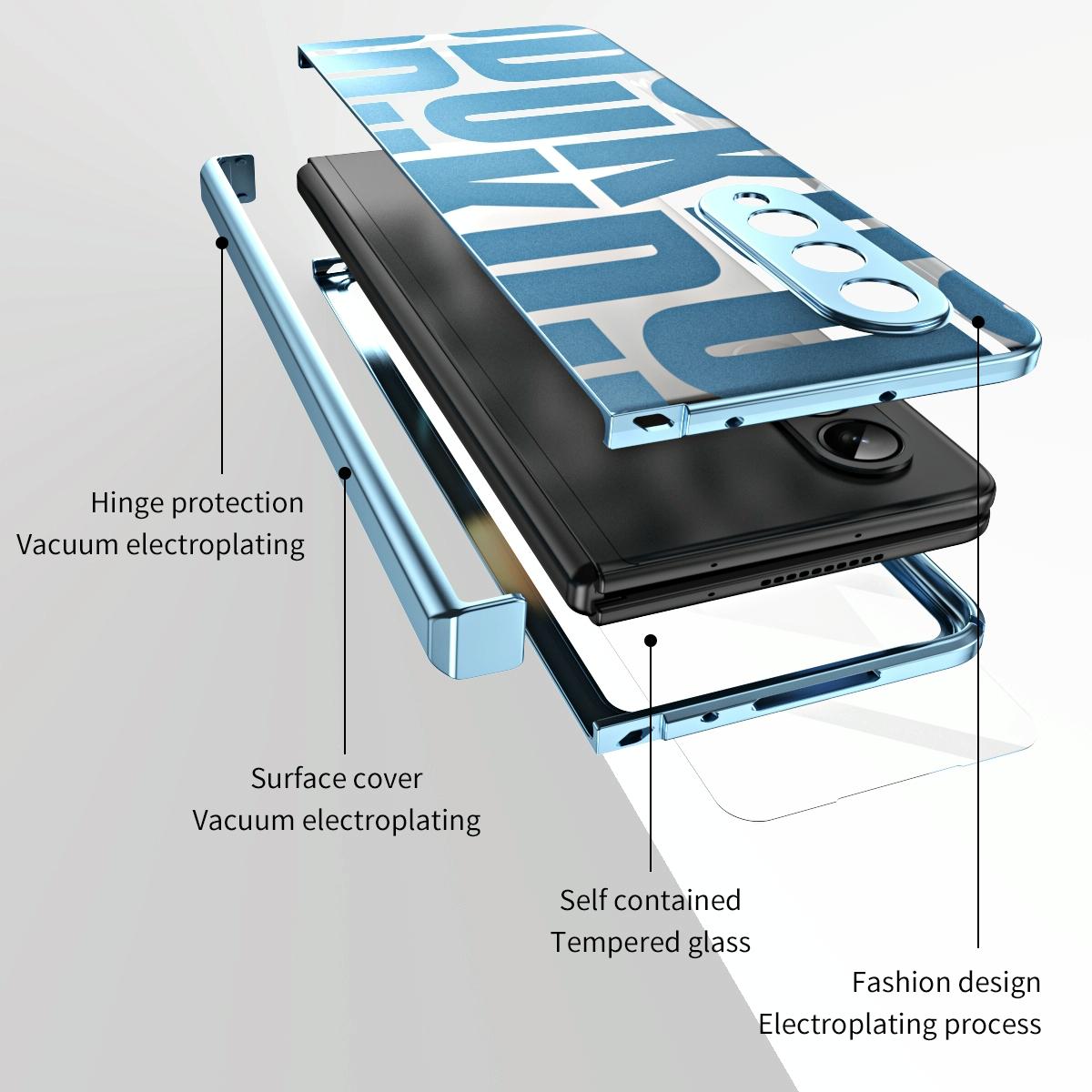 V562-C100607400ADE-202502241320-09 For Samsung Galaxy Z Fold4 5G Foldable Electroplated Phone Case With Hinge - Blue - Image 10