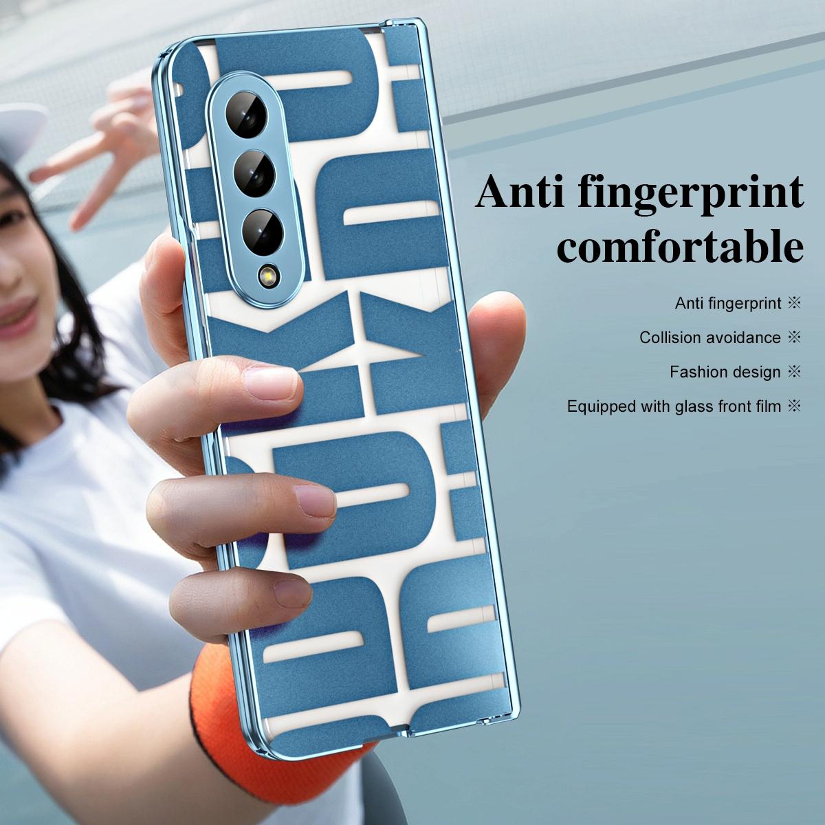 V562-C100607400ADE-202502241320-12 For Samsung Galaxy Z Fold4 5G Foldable Electroplated Phone Case With Hinge - Blue - Image 13