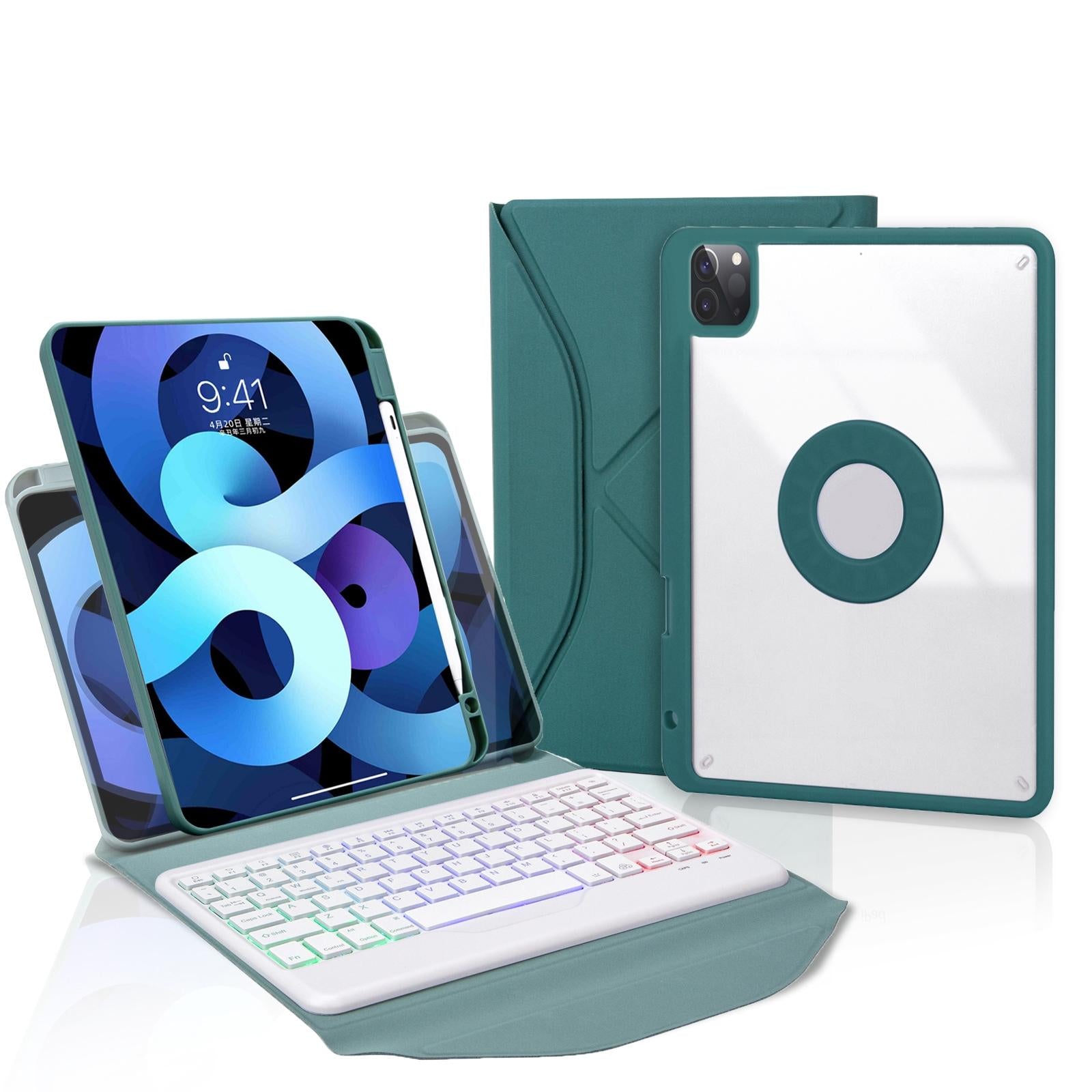 V562-C100972300ADE-202504291937-01 Bluetooth Keyboard Leather Case For Ipad Pro 11 - Backlit With Pen Slot - Green - Image 2