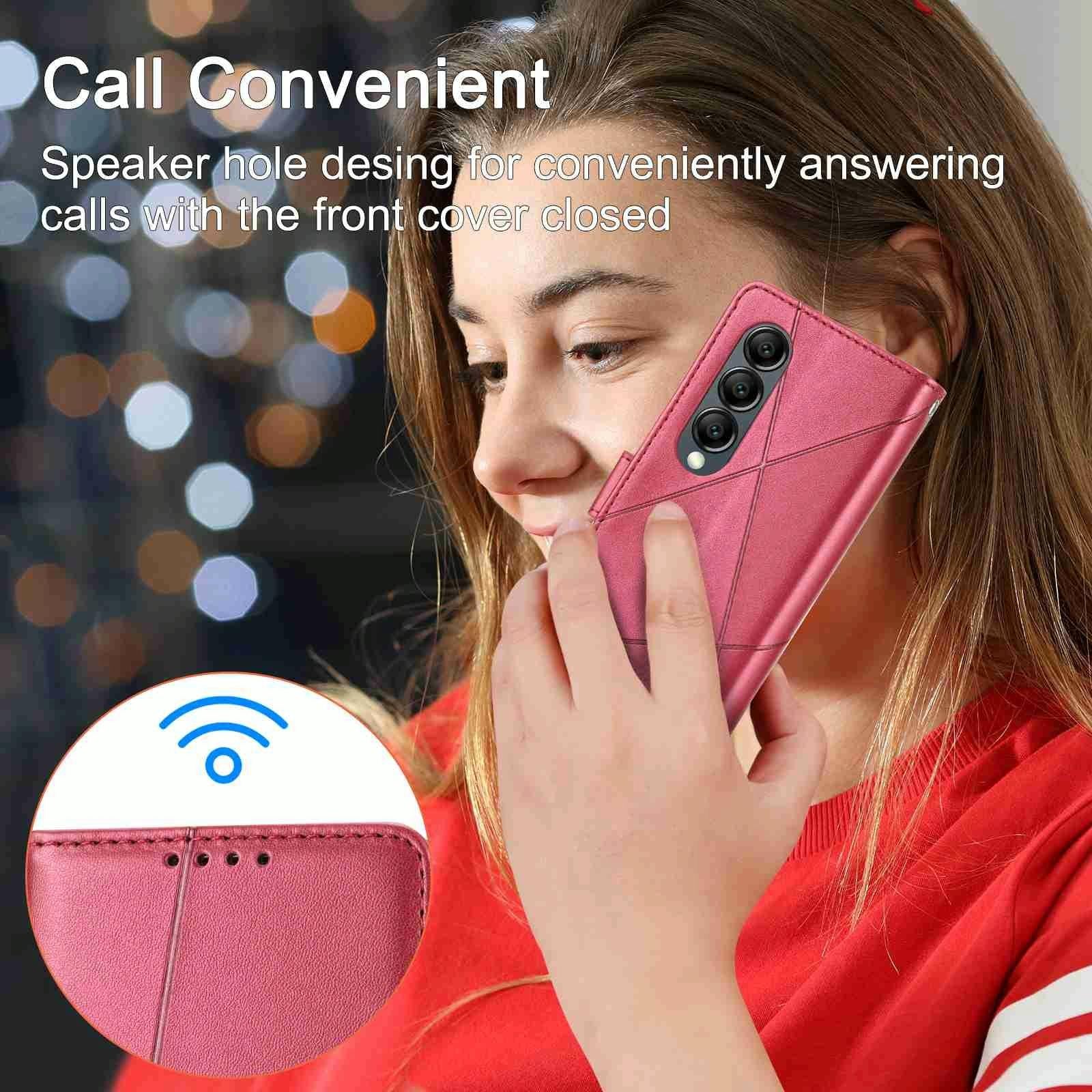 V562-C102570600ADE-202505221907-14 For Samsung Galaxy Z Fold4 5G Embossed Pu Leather Phone Case - Red - Image 15