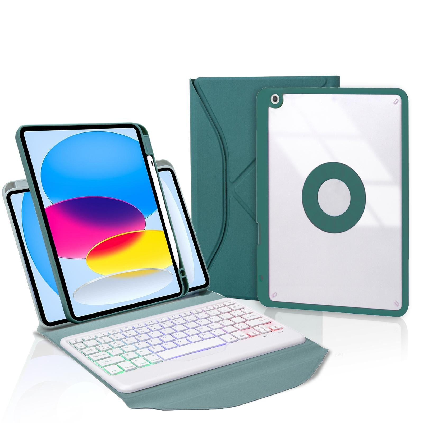 V562-C107575400ADE-202504291907-07 Bluetooth Keyboard Leather Tablet Case With Pen Slot And Backlight - Green - Image 8