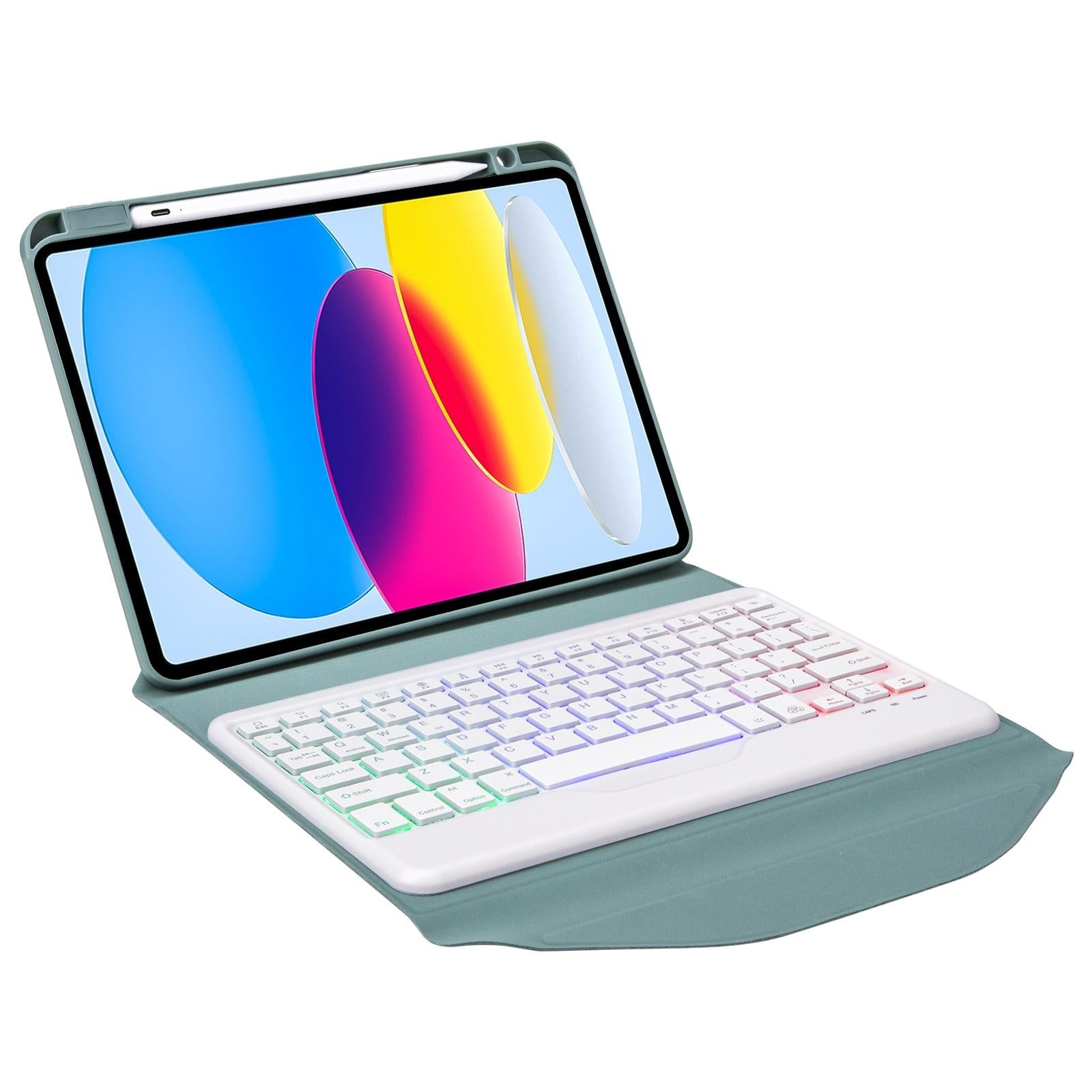V562-C107575400ADE-202504291907-09 Bluetooth Keyboard Leather Tablet Case With Pen Slot And Backlight - Green - Image 10