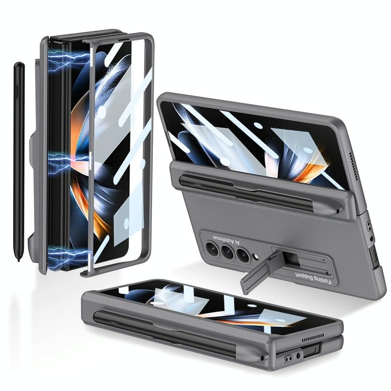 V562-C107857300ADE-202505291211-10 For Samsung Galaxy Z Fold4 5G Foldable Magnetic Flip Case With Holder & Pen Slot - Gkk - Silver - Image 11