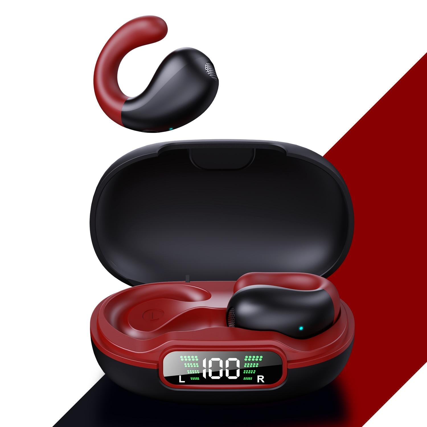 V562-C1096383060DBT-202505222110-12 Wireless Bluetooth Earphone with Charging Case - Clip-on - Black Red - Image 13