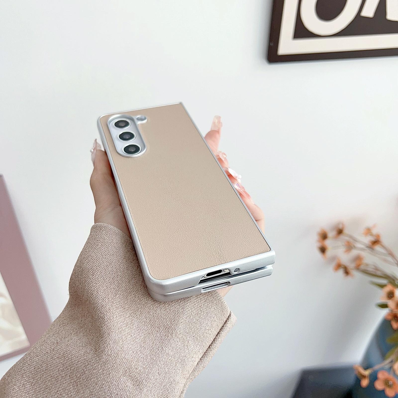 V562-C202771600ADE-202505221901-04 For Samsung Galaxy Z Fold4 5G Shiny Leather Phone Case With Metallic Finish - Purple - Image 5