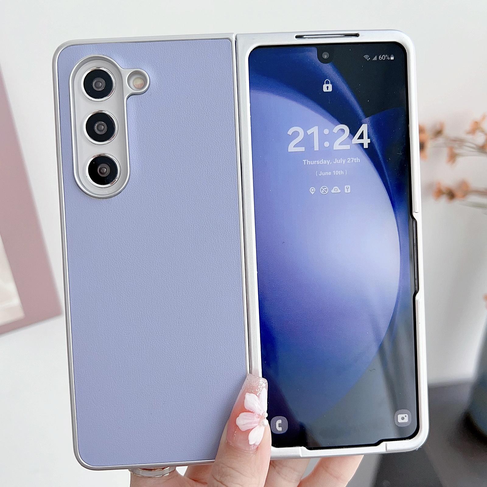 V562-C202771600ADE-202505221901-07 For Samsung Galaxy Z Fold4 5G Shiny Leather Phone Case With Metallic Finish - Purple - Image 8