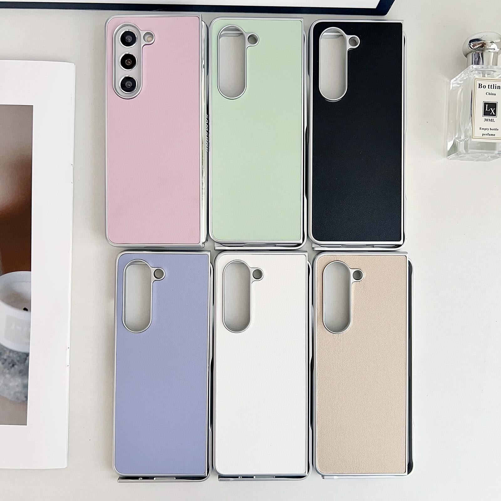 V562-C202771600ADE-202505221901-08 For Samsung Galaxy Z Fold4 5G Shiny Leather Phone Case With Metallic Finish - Purple - Image 9