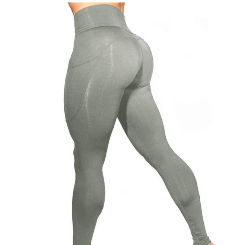 V562-C207983550DBT-202503262005-00 High Elastic Yoga Pants With Pockets For Women Stretch Leggings For Jogging Workout And Running Gym Tights For Women Size M - Gray - Image 1