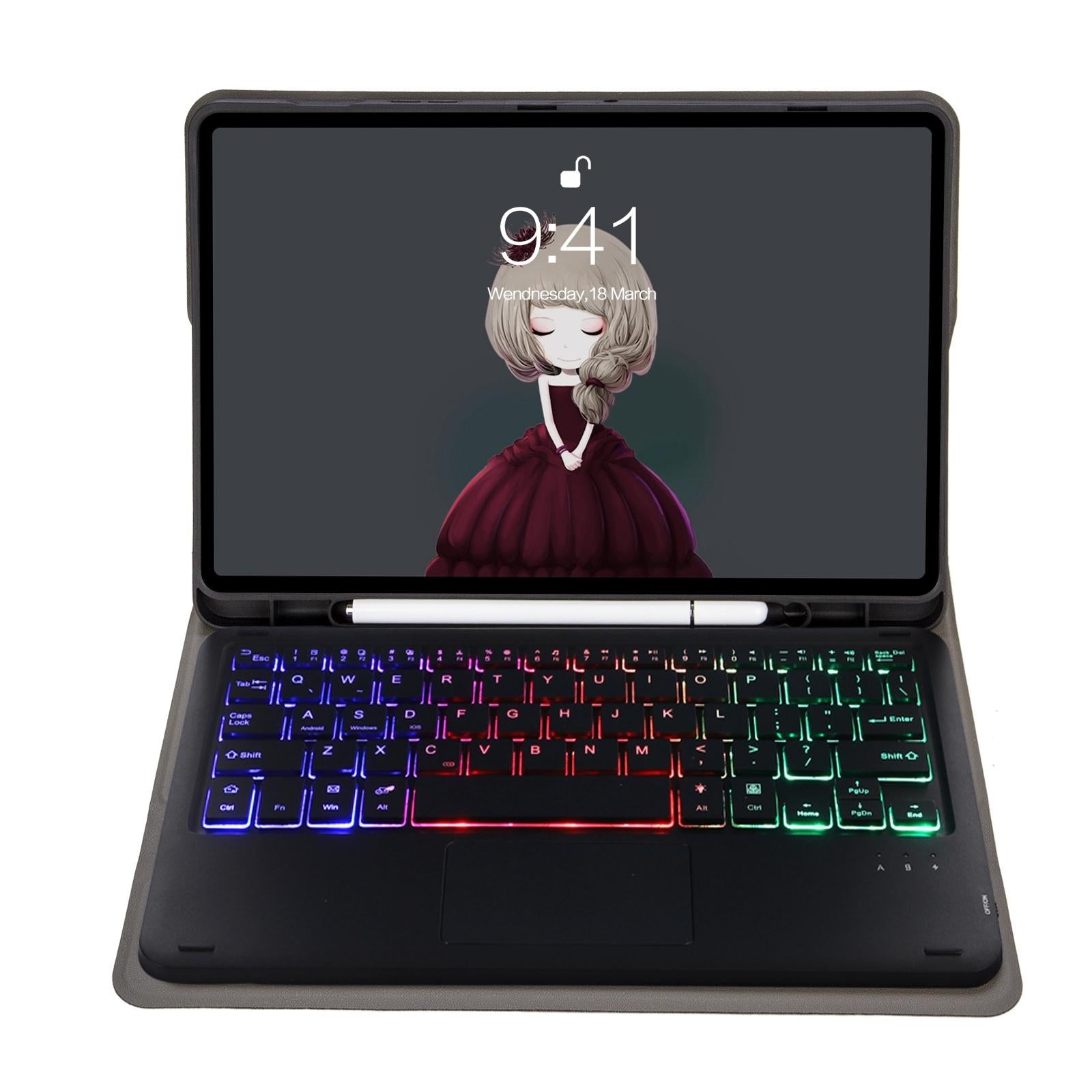 V562-C208510300ADE-202504291846-08 Bluetooth Keyboard Leather Tablet Case For Ipad 10.2 / 10.5 / Air 2019 With Touch Pad & Pen Slot - Rose Gold - Image 9