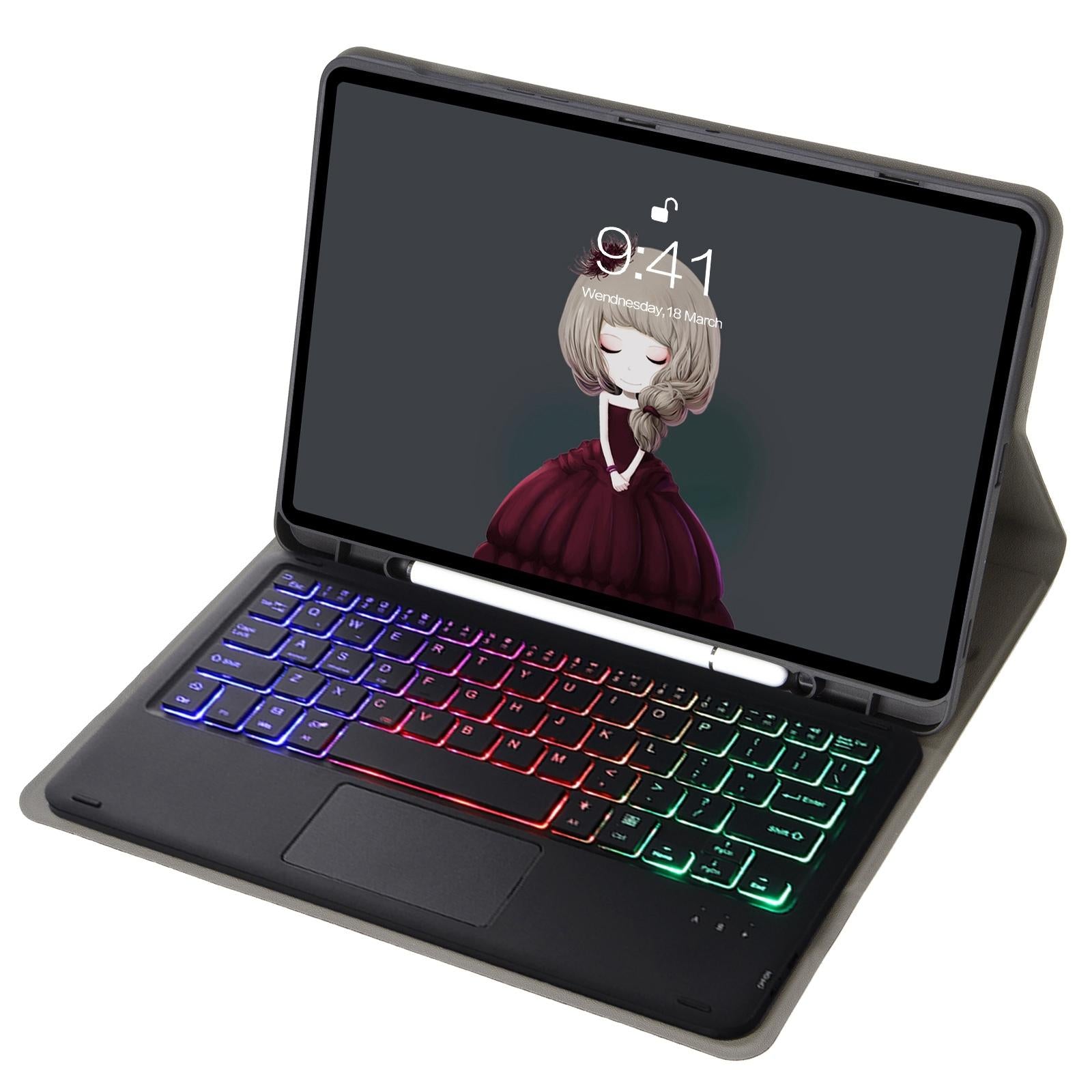 V562-C208510300ADE-202504291846-09 Bluetooth Keyboard Leather Tablet Case For Ipad 10.2 / 10.5 / Air 2019 With Touch Pad & Pen Slot - Rose Gold - Image 10