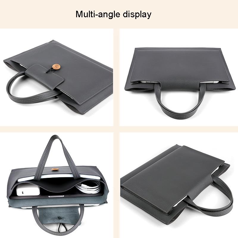 V562-C2094673060DBT-202502282120-03 Waterproof Elastic Button Laptop Handbag - Pu Material - Khaki - 15.4/16 Inch - Image 4