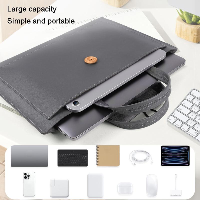 V562-C2094673060DBT-202502282120-08 Waterproof Elastic Button Laptop Handbag - Pu Material - Khaki - 15.4/16 Inch - Image 9