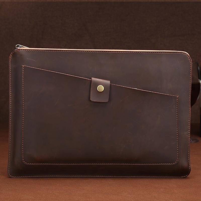 V562-C2896BL-202504022110-10 Premium Leather Business Laptop Bag With Zipper - Universal Fit - Coffee - Image 11