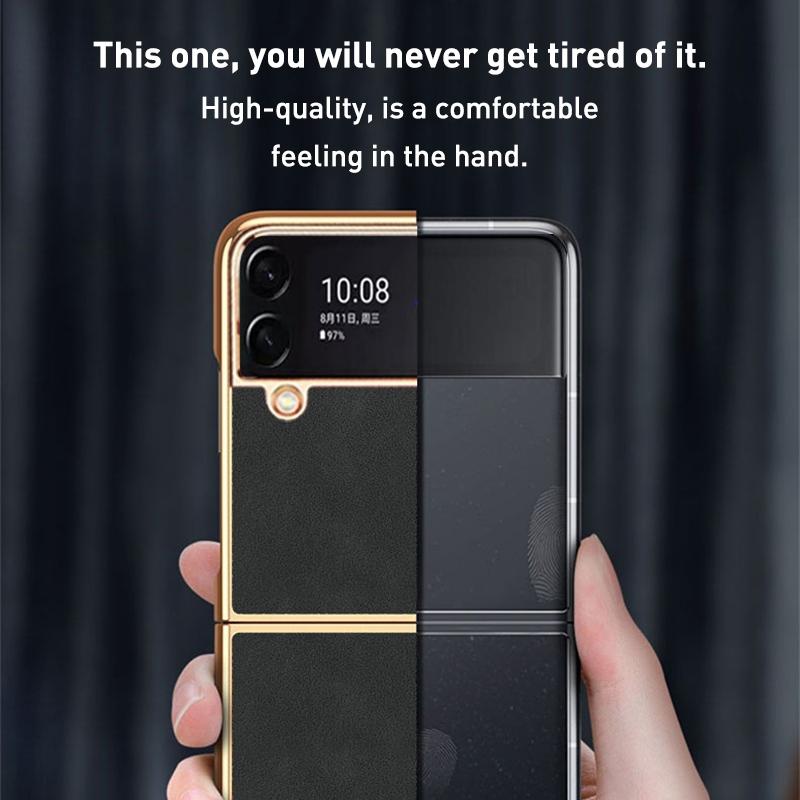 V562-C600483500ADE-202504292107-04 For Samsung Galaxy z Fold4 5G Foldable Lambskin Phone Case - Electroplated - Black - Image 5