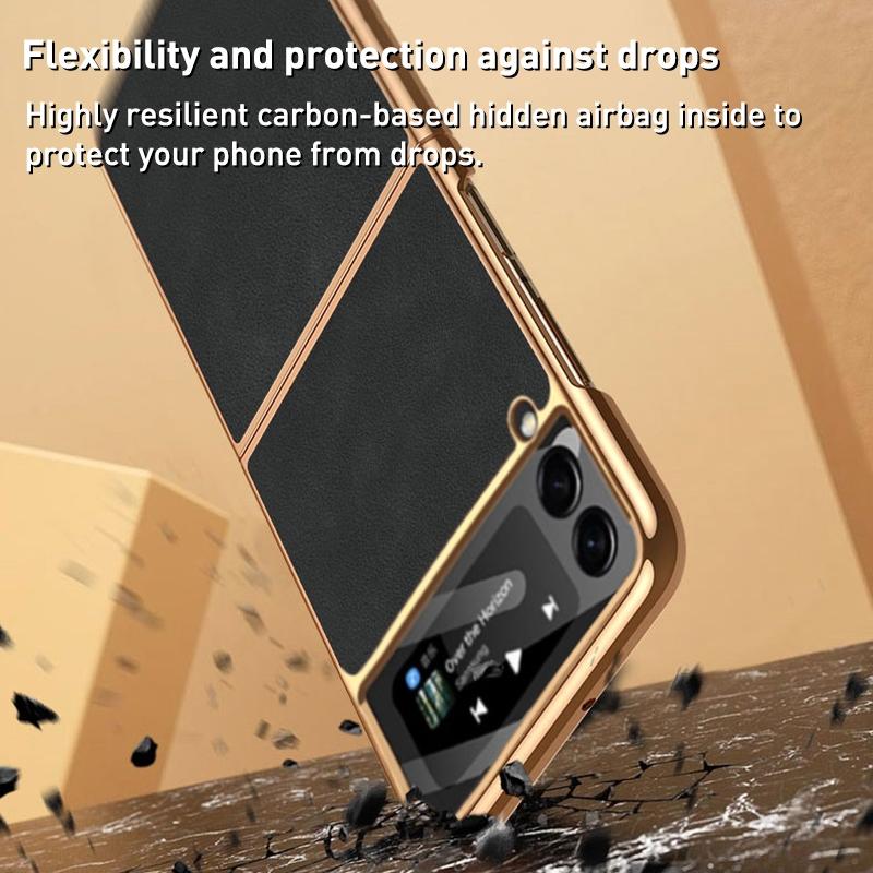 V562-C600483500ADE-202504292107-06 For Samsung Galaxy z Fold4 5G Foldable Lambskin Phone Case - Electroplated - Black - Image 7
