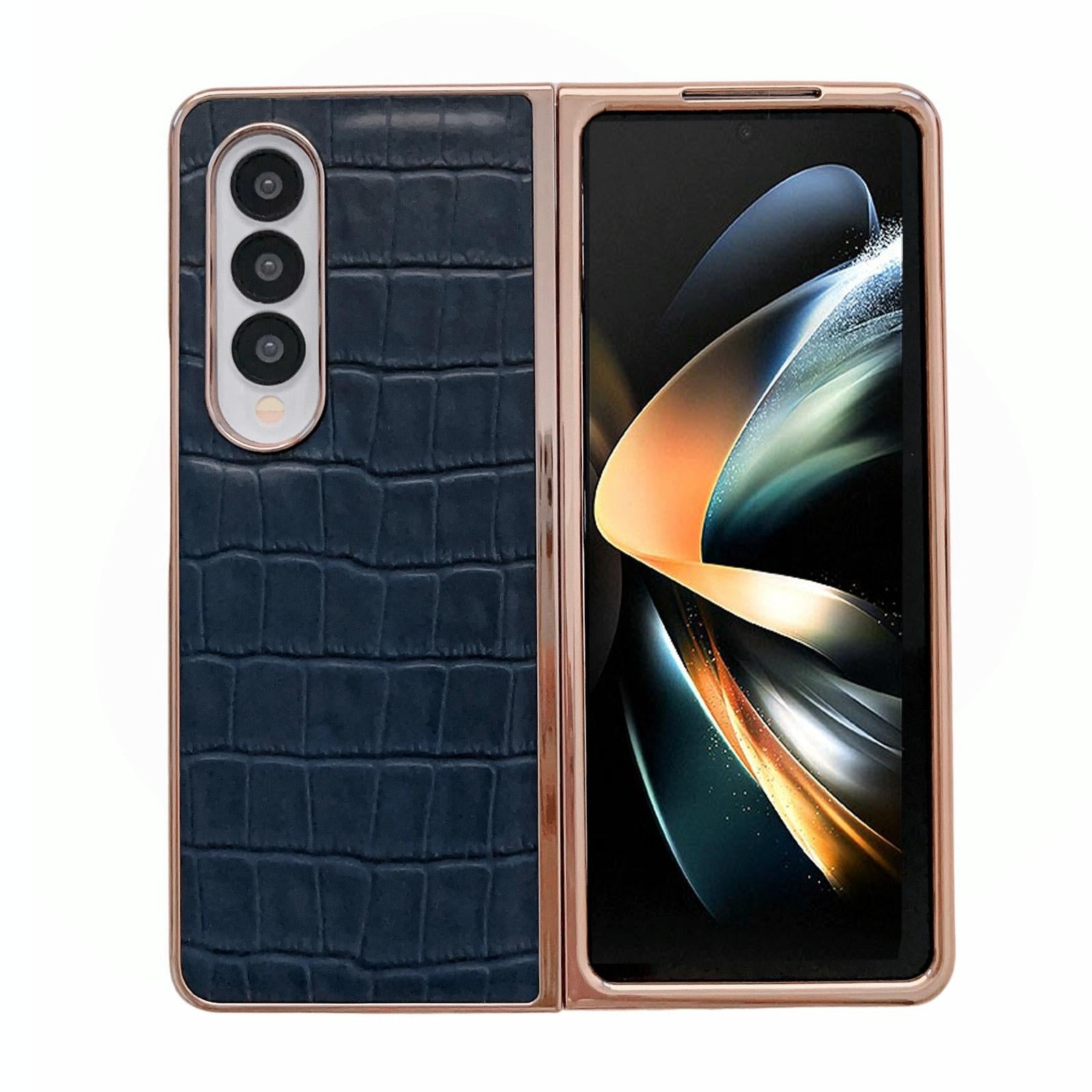 V562-C904538300ADE-202505221848-10 For Samsung Galaxy Z Fold4 5G Crocodile Leather Phone Case - Electroplated - Brown - Image 11