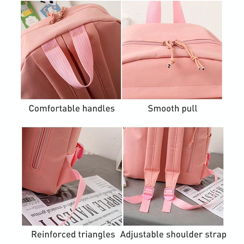 V562-D100676500ADE-202505211946-03 5-piece Girls Backpack Set - Lightweight and Versatile - Pink - Image 4