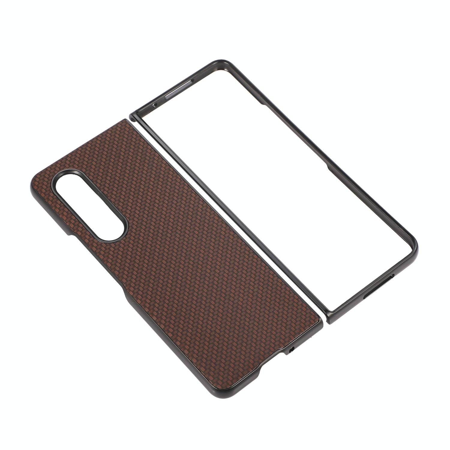 V562-D101470300ADE-202504292046-14 For Samsung Galaxy z Fold4 5G Carbon Fiber Texture Leather Phone Case - Pu Material - Brown - Image 15