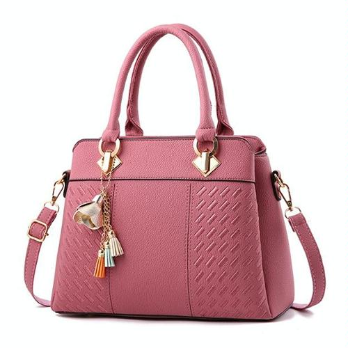 V562-D1060205910DBT-202504251730-00 Simple Style Women Leather Crossbody Bag with Tassel Embroidery - Pink - Image 1
