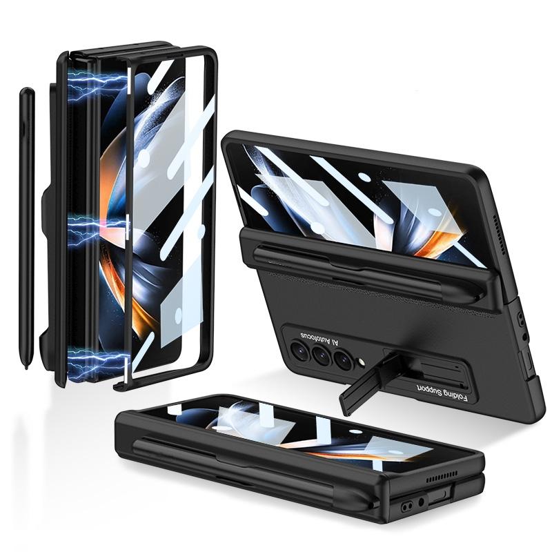 V562-D107857300ADE-202505291212-01 For Samsung Galaxy Z Fold4 5G Foldable Magnetic Flip Case With Holder & Pen Slot - Gkk - Black - Image 2