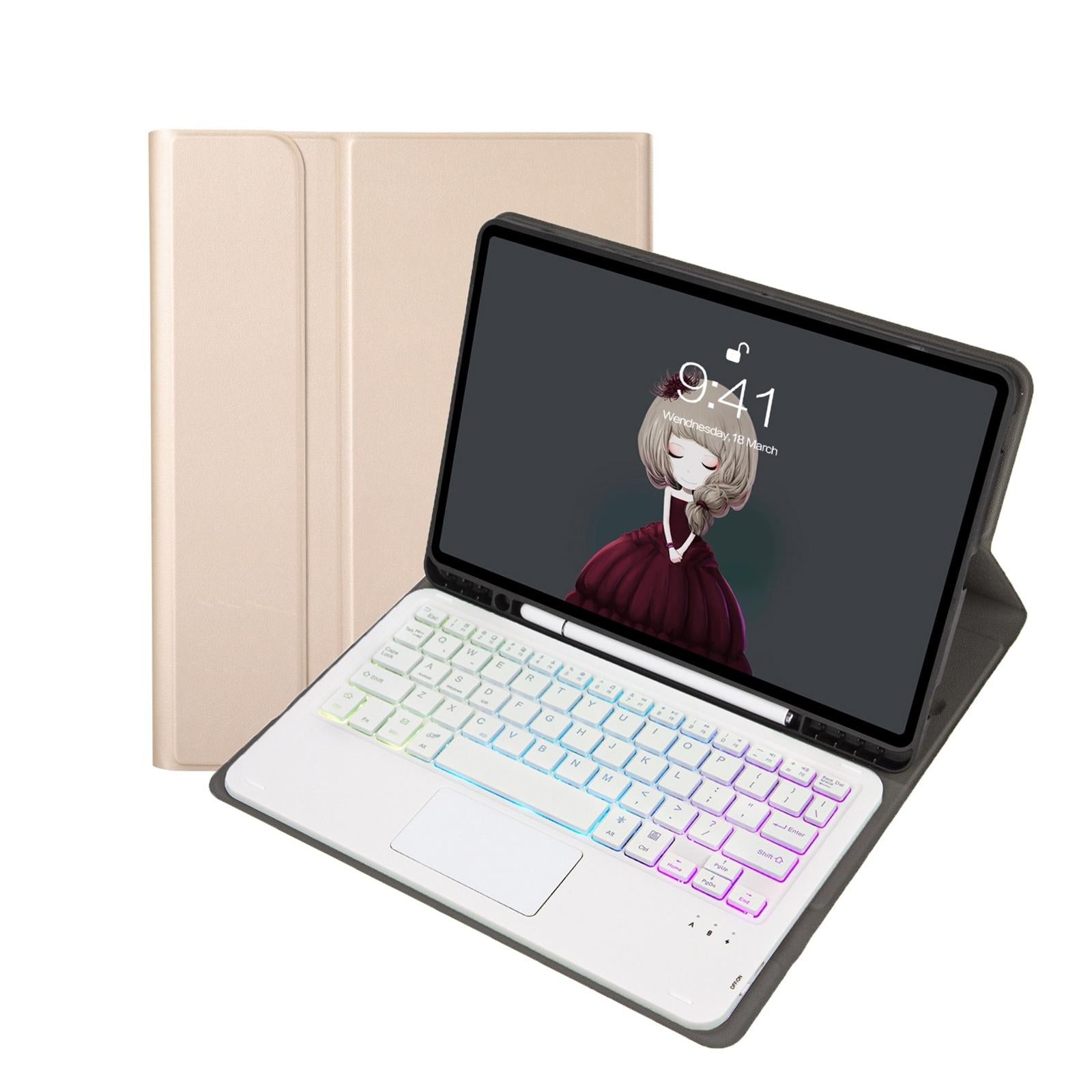 V562-D108510300ADE-202504291845-11 Bluetooth Keyboard Leather Tablet Case For Ipad 9.7 2018 & 2017 / Pro 9.7 / Air 2 With Touch Pad And Pen Slot - Blue - Image 12