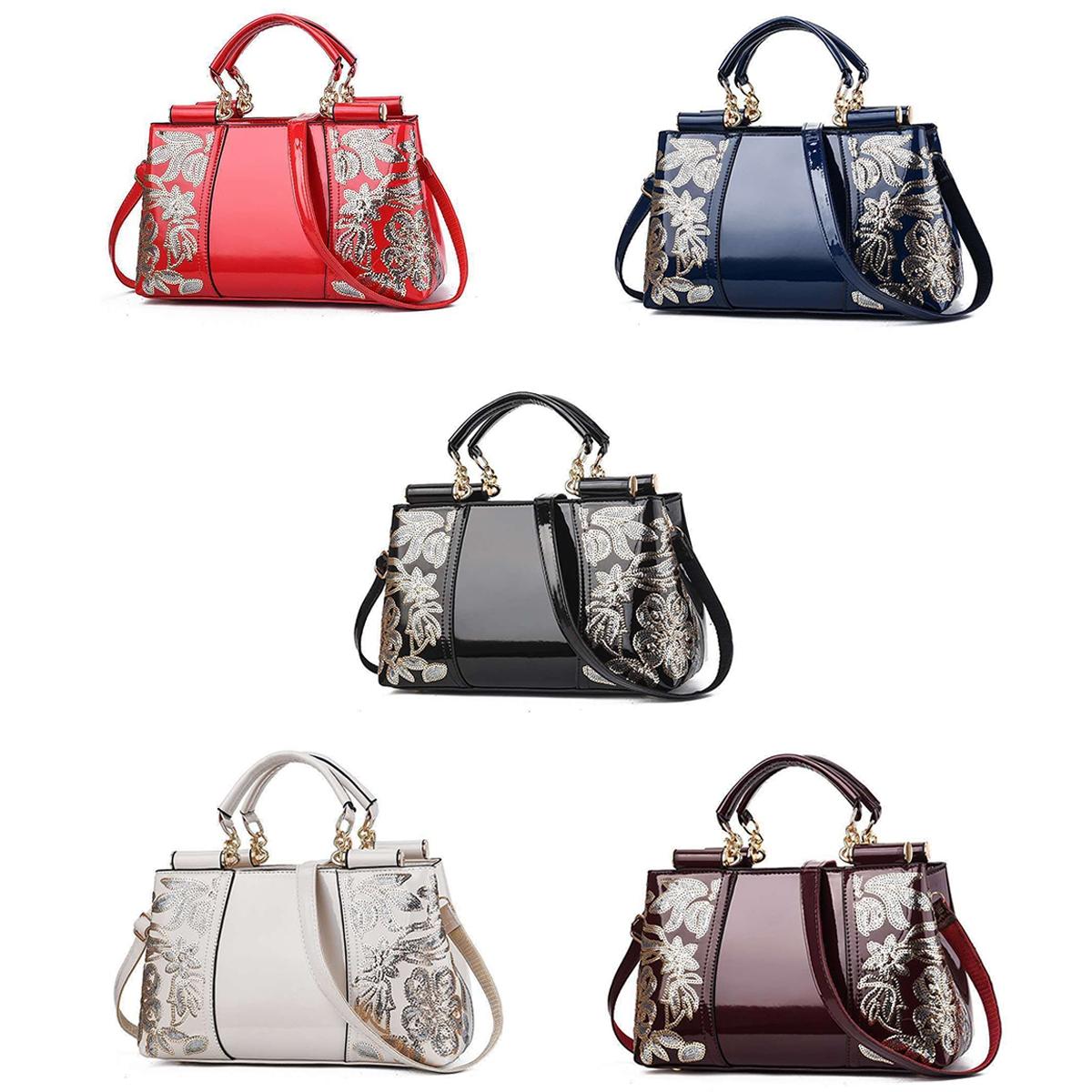 V562-D1088132060DBT-202503041335-02 Shiny Leather Handbag with Single-sided Embroidery - Rice-White - Image 3