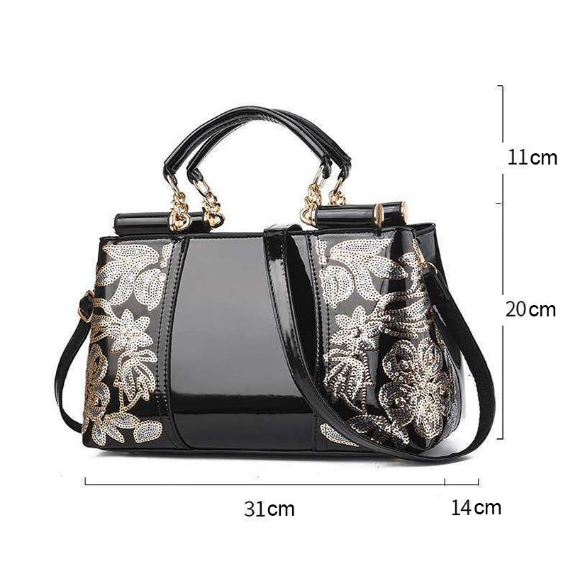 V562-D1088132060DBT-202503041335-03 Shiny Leather Handbag with Single-sided Embroidery - Rice-White - Image 4