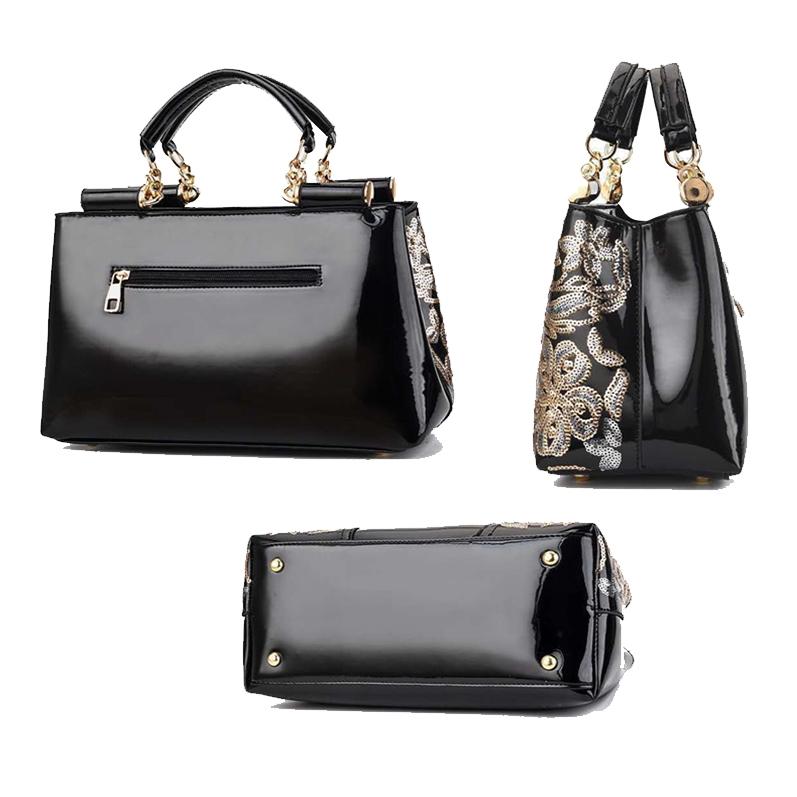 V562-D1088132060DBT-202503041335-04 Shiny Leather Handbag with Single-sided Embroidery - Rice-White - Image 5