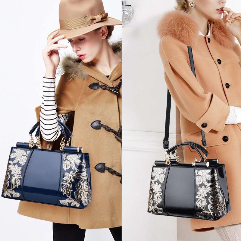 V562-D1088132060DBT-202503041335-07 Shiny Leather Handbag with Single-sided Embroidery - Rice-White - Image 8
