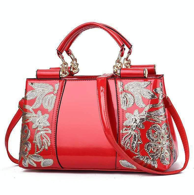 V562-D1088132060DBT-202503041335-08 Shiny Leather Handbag with Single-sided Embroidery - Rice-White - Image 9