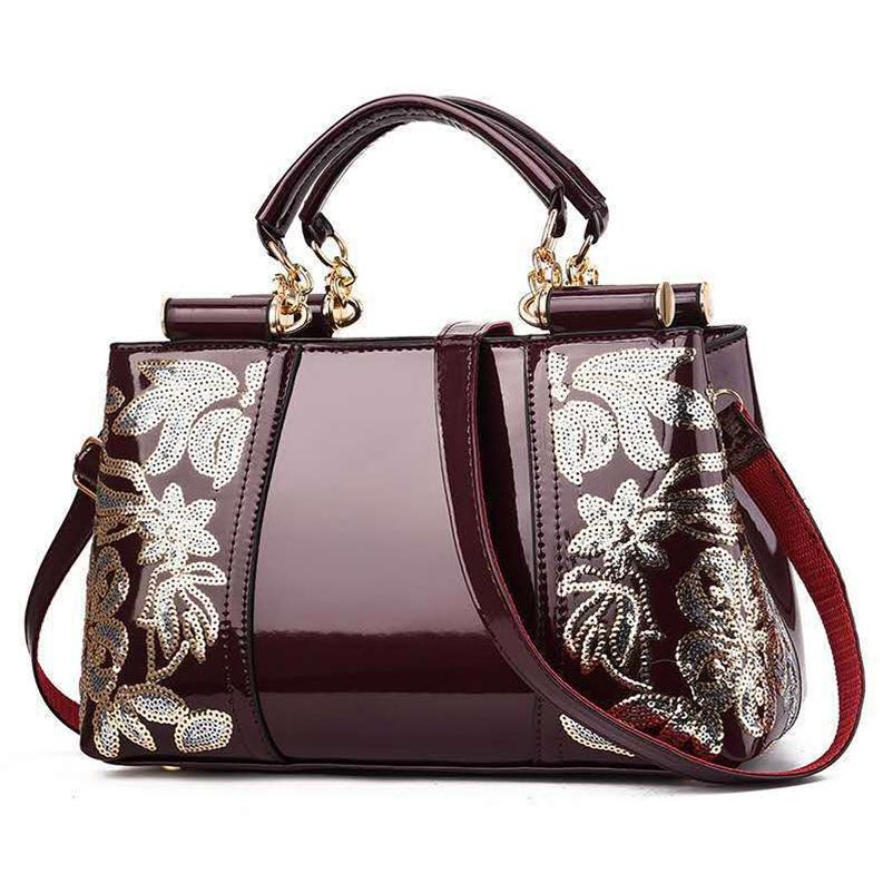 V562-D1088132060DBT-202503041335-10 Shiny Leather Handbag with Single-sided Embroidery - Rice-White - Image 11