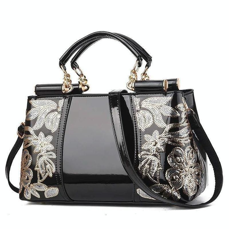 V562-D1088132060DBT-202503041335-12 Shiny Leather Handbag with Single-sided Embroidery - Rice-White - Image 13