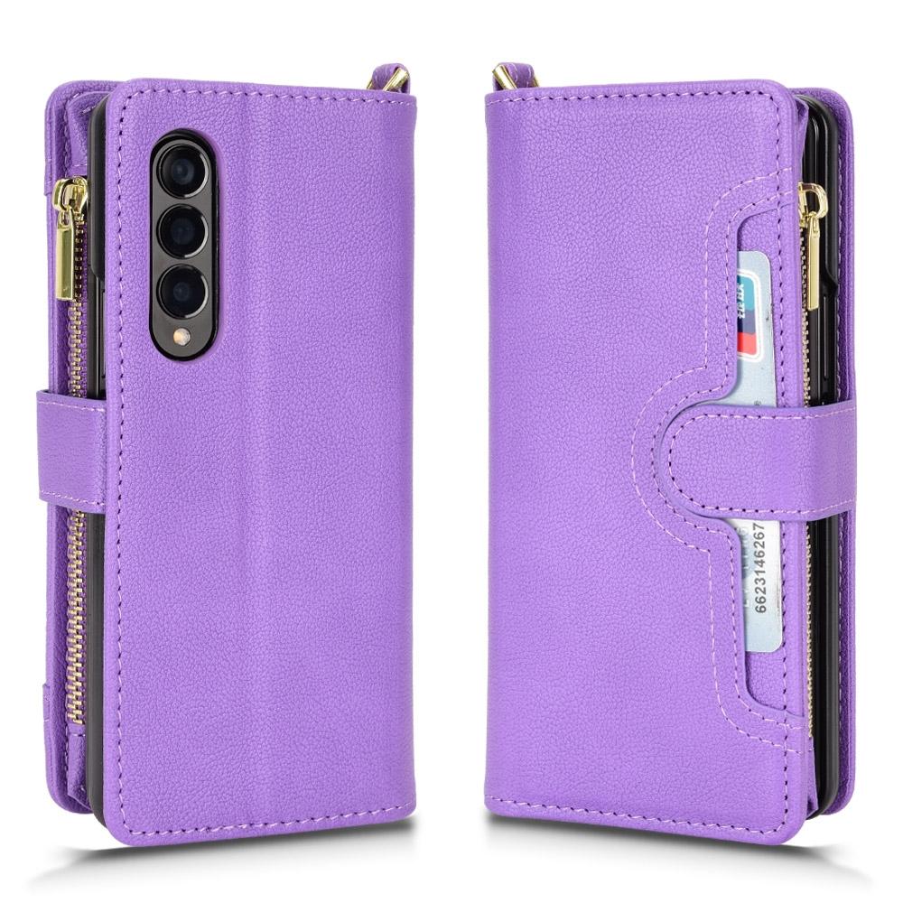 V562-D203995300ADE-202504292043-08 For Samsung Galaxy z Fold4 5G Zipper Leather Phone Case with Litchi Texture - Purple - Image 9