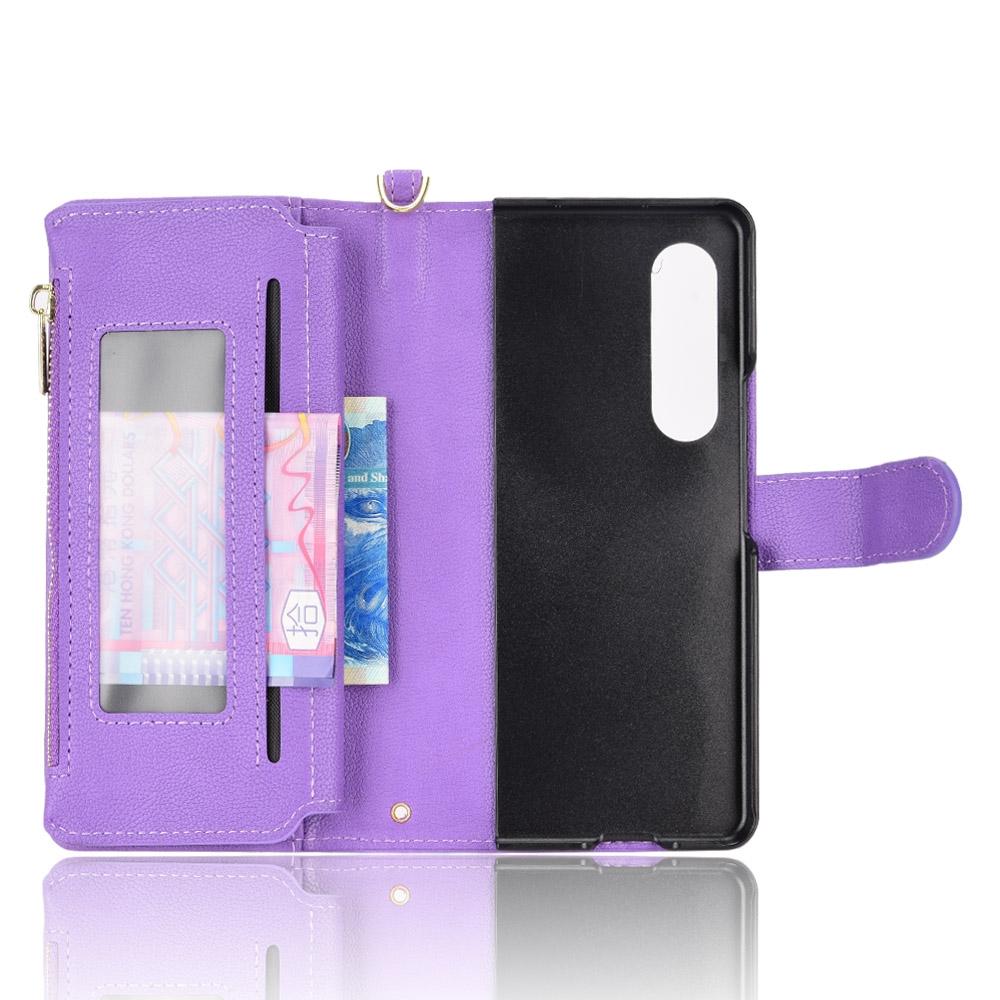V562-D203995300ADE-202504292043-09 For Samsung Galaxy z Fold4 5G Zipper Leather Phone Case with Litchi Texture - Purple - Image 10