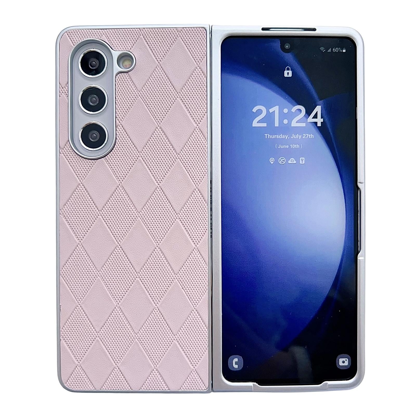 V562-D206712600ADE-202505221923-14 For Samsung Galaxy Z Fold4 5G Checkered Leather Phone Case With Pearlescent Finish - Black - Image 15