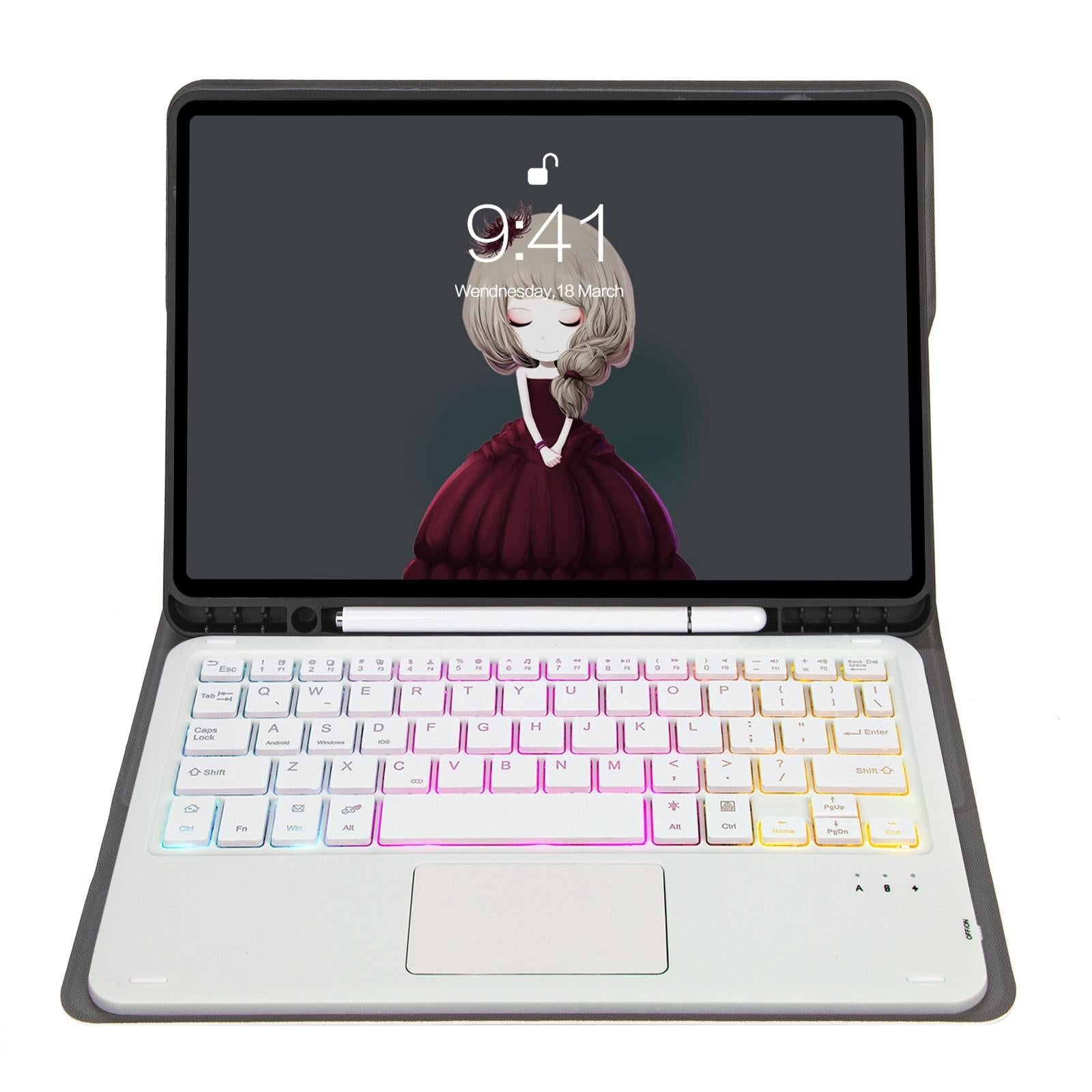 V562-D208510300ADE-202504291846-03 Bluetooth Keyboard Leather Tablet Case For Ipad 10.2 / 10.5 / Air 2019 With Touch Pad & Pen Slot - Blue - Image 4