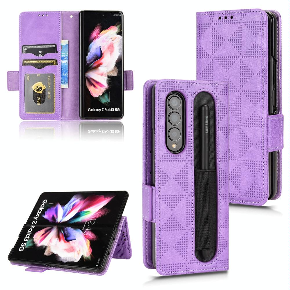 V562-D302583400ADE-202503211310-13 For Samsung Galaxy Z Fold4 5G Symmetrical Leather Triangle Phone Case - Purple - Image 14