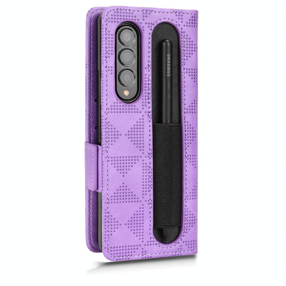 V562-D302583400ADE-202503211310-15 For Samsung Galaxy Z Fold4 5G Symmetrical Leather Triangle Phone Case - Purple - Image 16