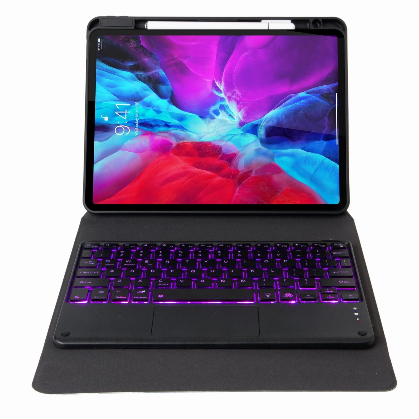 V562-D304064200ADE-202504292013-10 Bluetooth Keyboard Leather Case For Ipad Pro 11 With Three-Fold Holder & Backlight - Black - Image 11