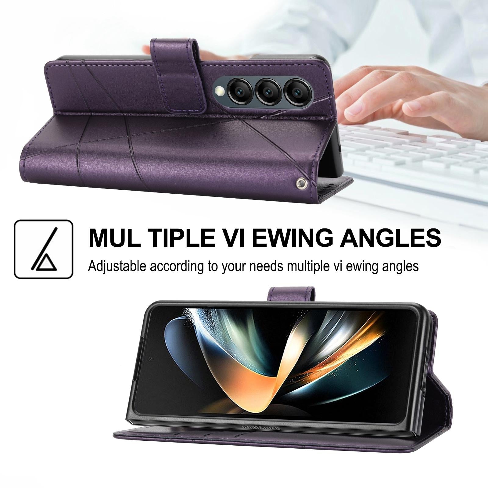 V562-E102570600ADE-202505221906-06 For Samsung Galaxy Z Fold4 5G Embossed Pu Leather Phone Case - Green - Image 7