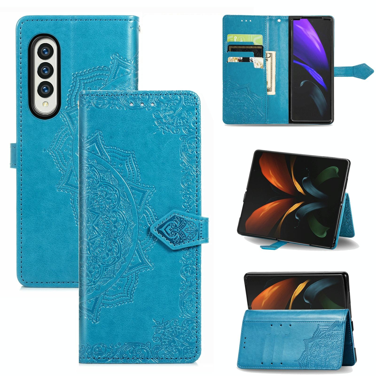 V562-E106859100AYS-202503211406-01 For Samsung Galaxy Z Fold4 5G Embossed Mandala Leather Phone Case - Gray - Image 2