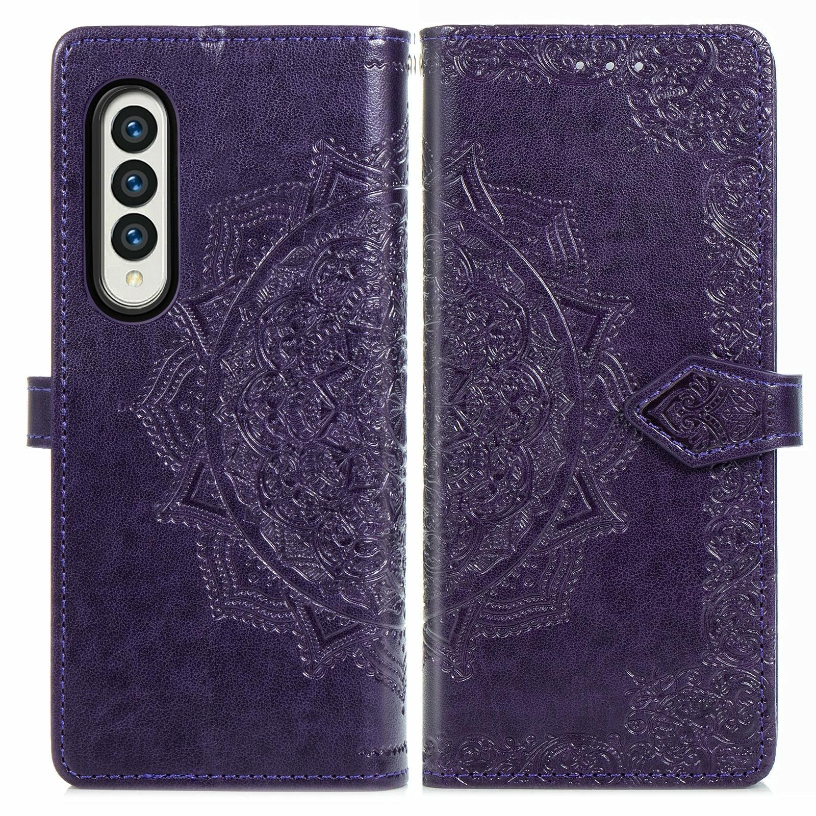 V562-E106859100AYS-202503211406-08 For Samsung Galaxy Z Fold4 5G Embossed Mandala Leather Phone Case - Gray - Image 9