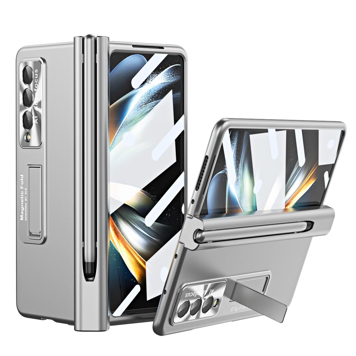 V562-E205550400ADE-202503211416-01 For Samsung Galaxy Z Fold4 5G Foldable Phone Case With Pen Slot - Electroplated - Silver - Image 2