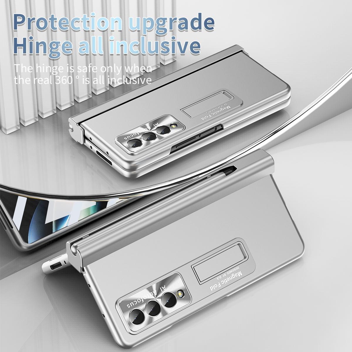 V562-E205550400ADE-202503211416-02 For Samsung Galaxy Z Fold4 5G Foldable Phone Case With Pen Slot - Electroplated - Silver - Image 3