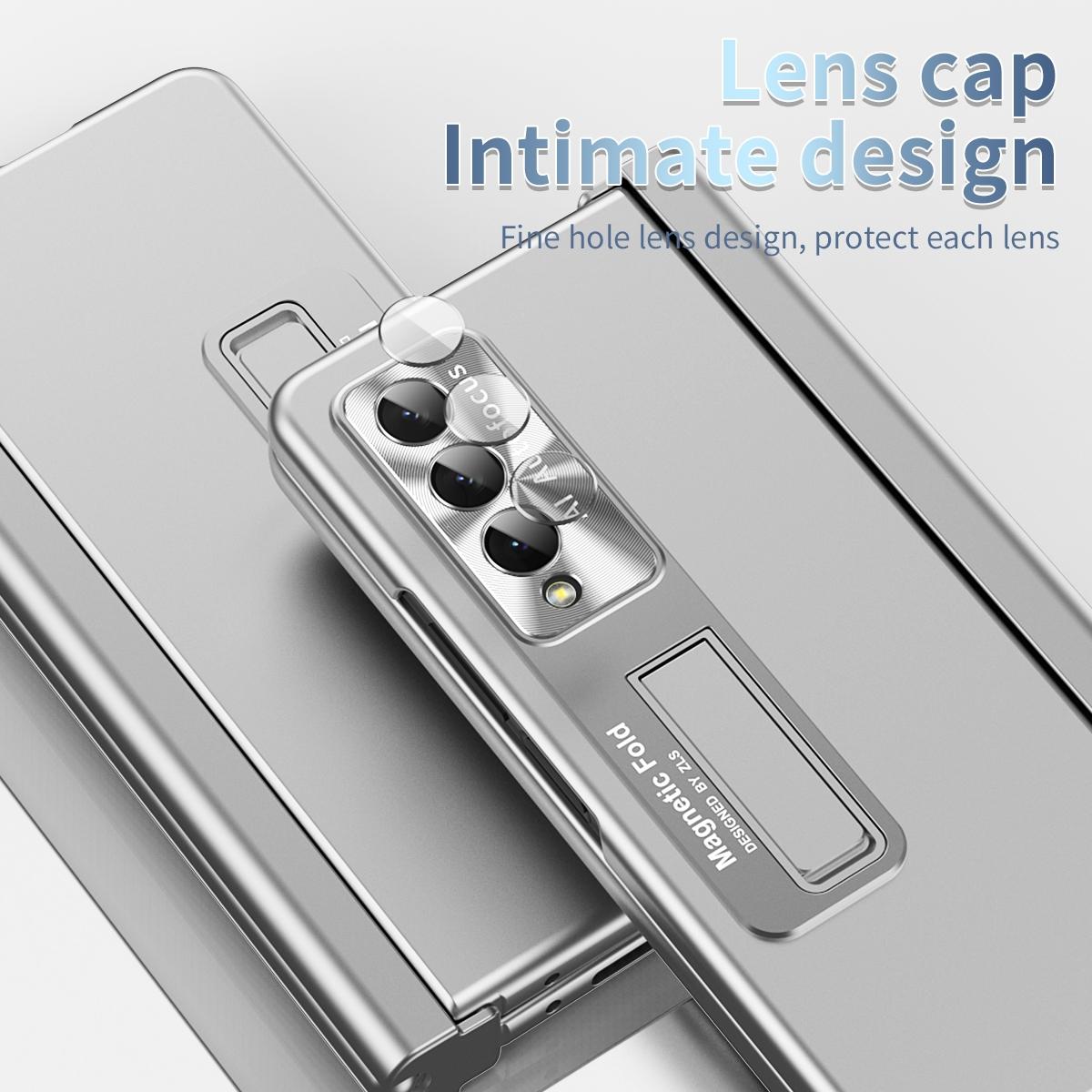 V562-E205550400ADE-202503211416-03 For Samsung Galaxy Z Fold4 5G Foldable Phone Case With Pen Slot - Electroplated - Silver - Image 4